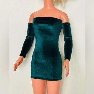 Dark Green Velvet Mini Dress for My Size Barbie Doll 36". Length: Short. New